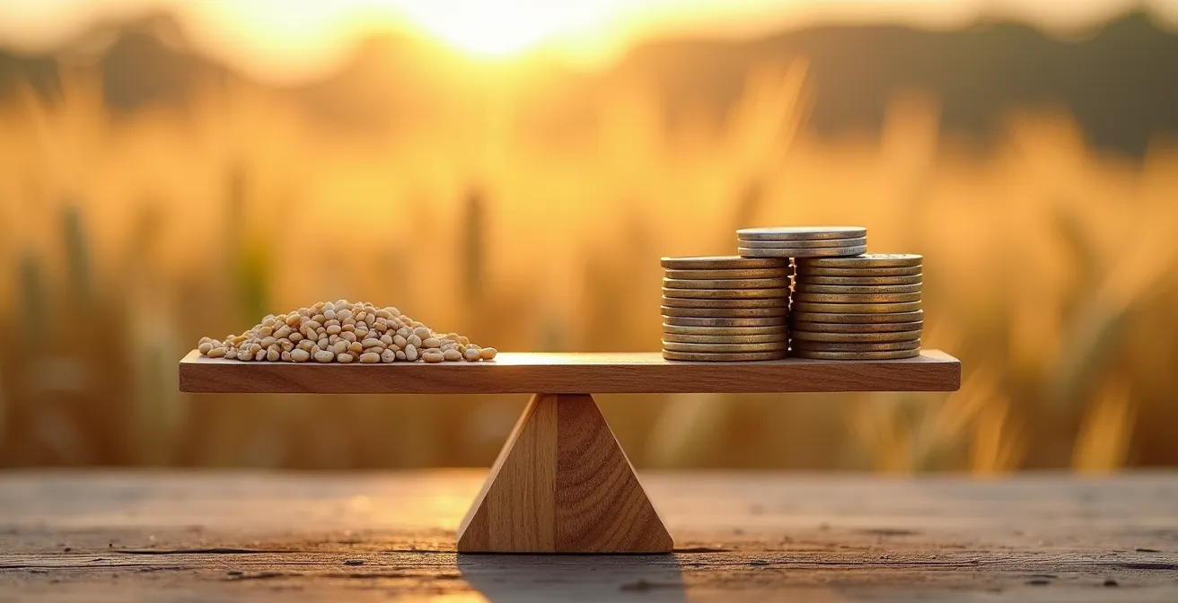 Análisis visual de rentabilidad agrícola con gráficos y herramientas de medición en campo español