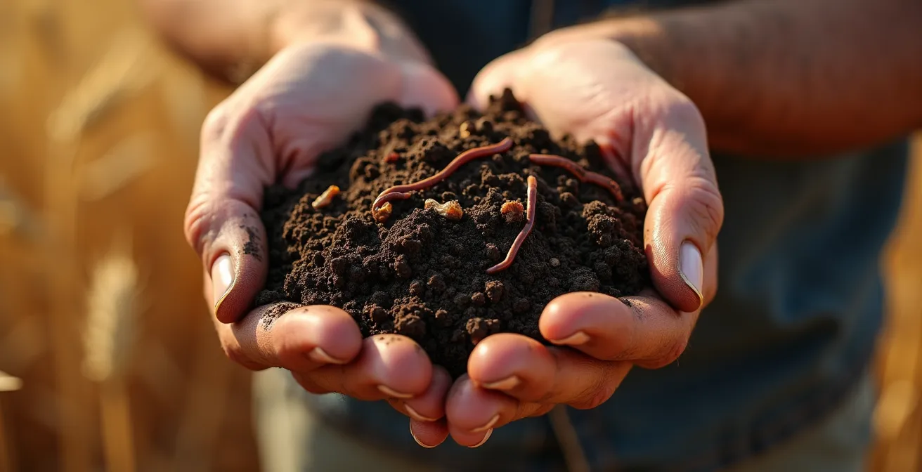 Ecosistema subterráneo mostrando la actividad biológica en suelo con agricultura de conservación