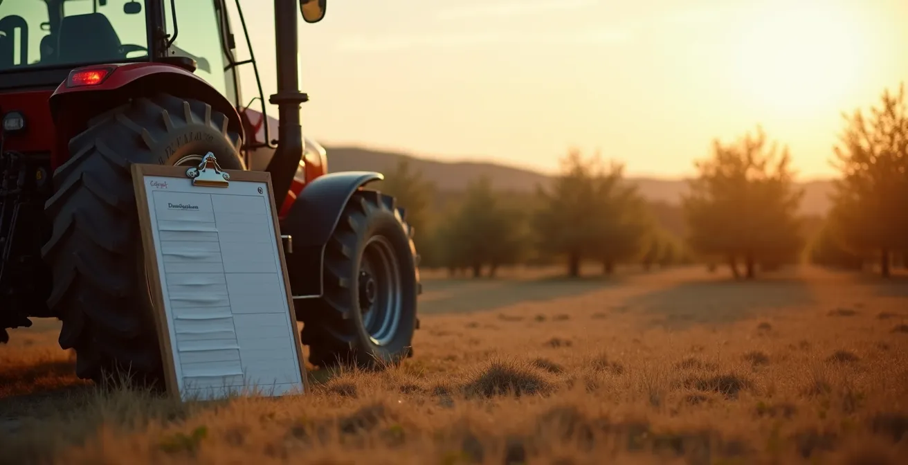 Calendario visual de mantenimiento anual para maquinaria agrícola