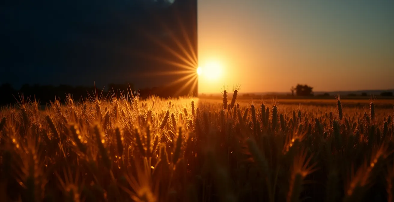 Vista dividida mostrando sensor activo trabajando de noche y sensor pasivo funcionando bajo el sol mediterráneo