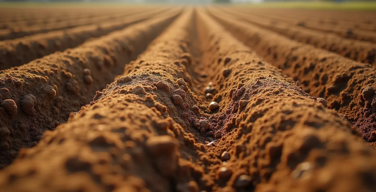 Vista aérea comparativa de parcelas trabajadas con y sin sistema RTK mostrando diferencia en solapamientos