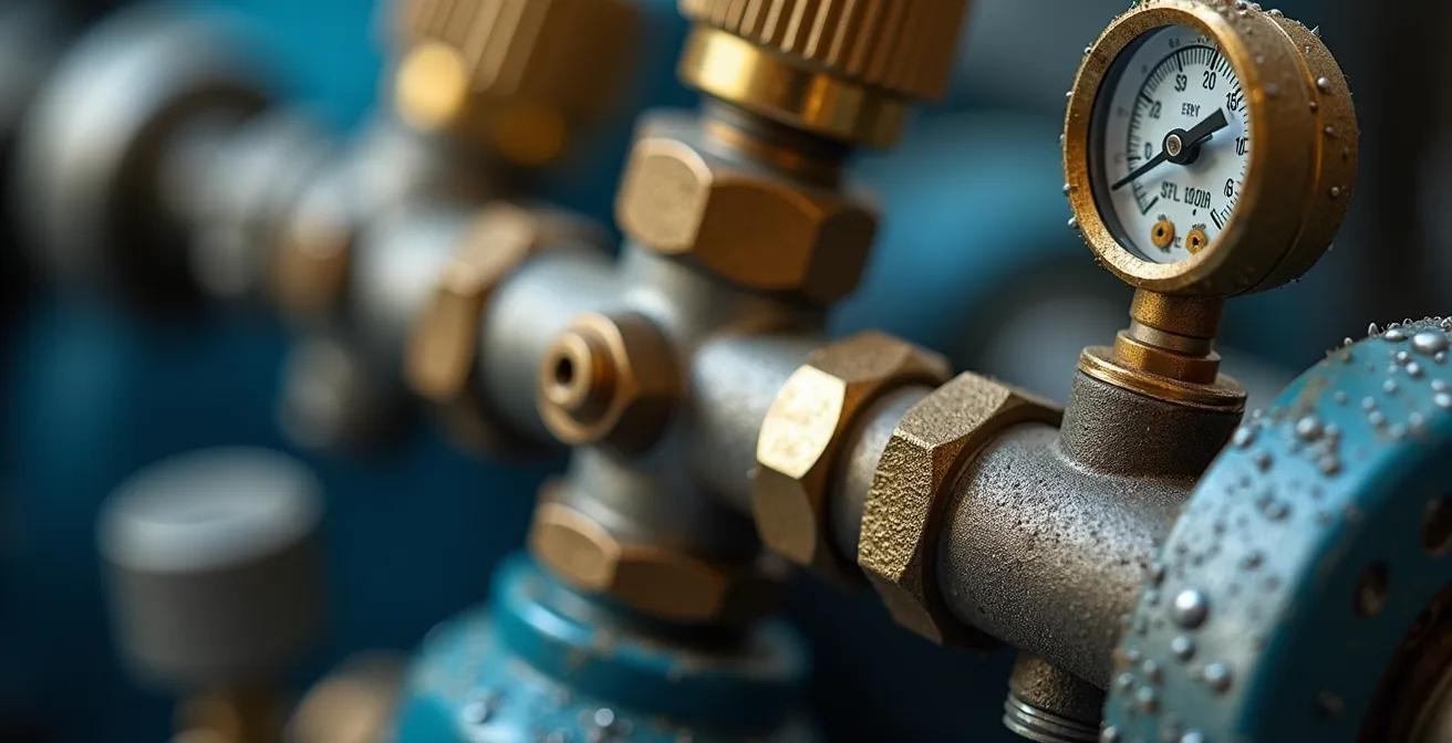 Vista detallada de componentes de pulverizador agrícola durante inspección técnica