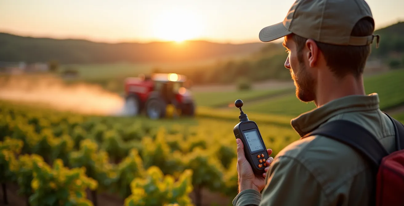 Pulverizador con tecnología antideriva trabajando en condiciones de viento controlado