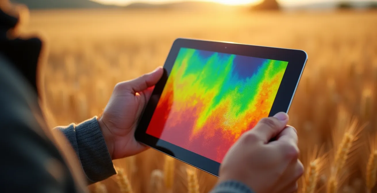 Mapa digital de prescripción mostrando diferentes zonas de siembra en campo de cereales