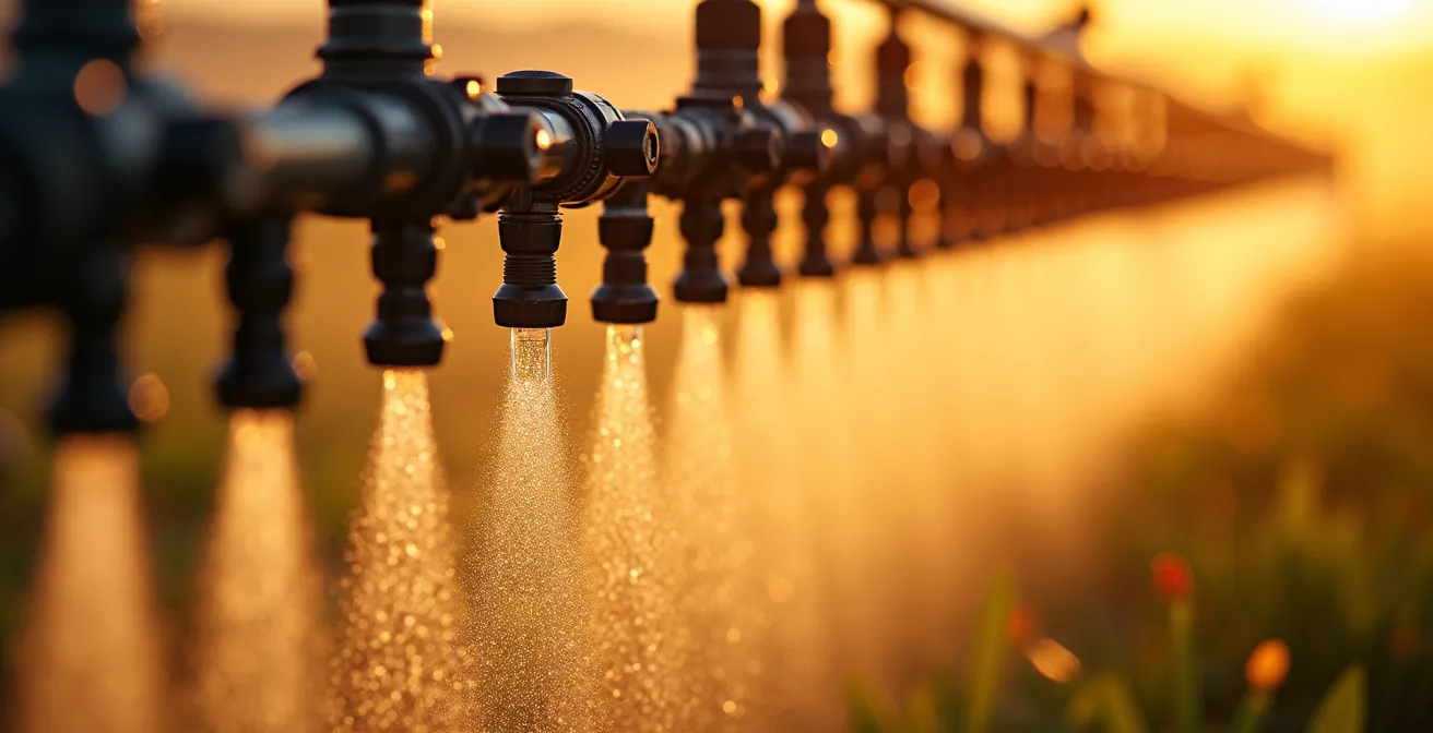 Pulverizadora moderna trabajando en campo con tecnología de corte por secciones