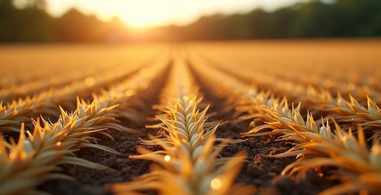 Campo con rastrojo de cereales cubriendo el suelo, protegiéndolo y aportando materia orgánica