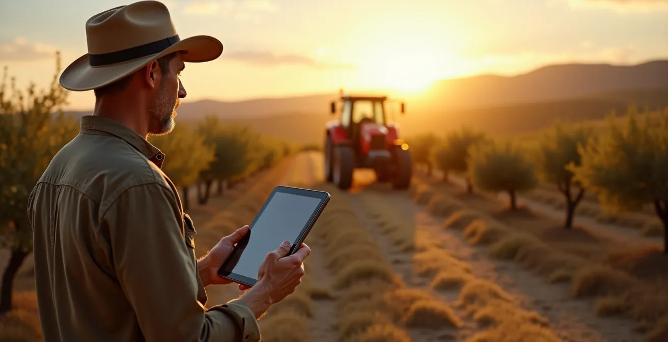 Plataforma agrícola autónoma trabajando en un olivar superintensivo de Córdoba